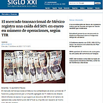 El mercado transaccional de Mxico registra una cada del 50% en enero en nmero de operaciones, segn TTR